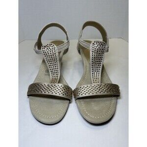 East 5th Gaby Rhinestone Strappy Wedge Heel Champagne Beige Size 9M NWOB